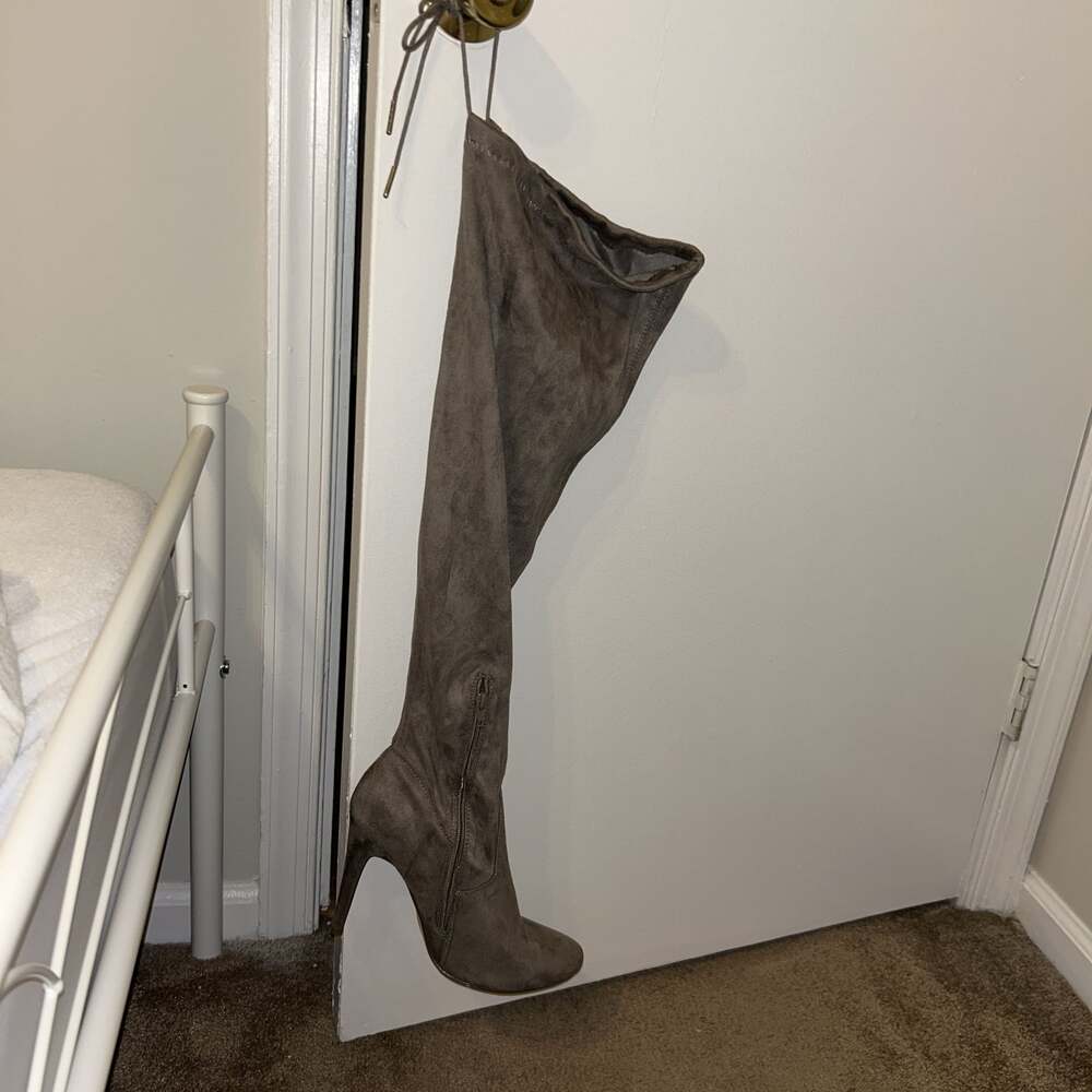 JustFab Dauphine Womens Gray Over The Knee Faux Suede Boots